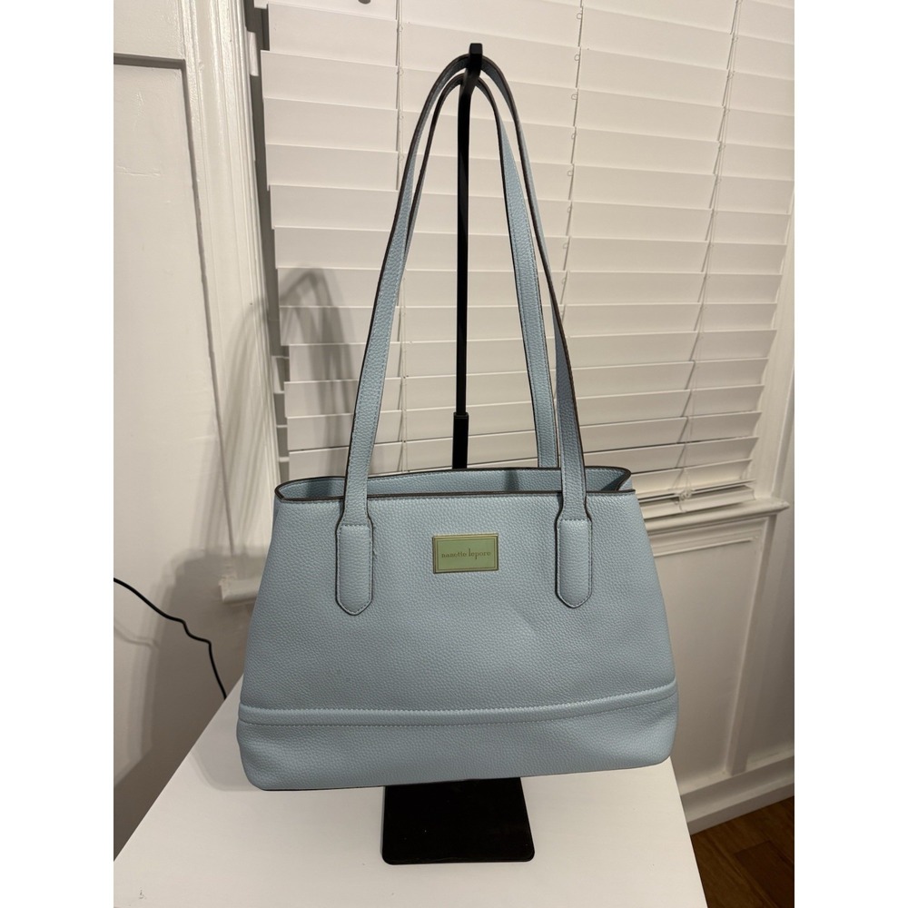 Nanette Lepore Light Blue Pebbled Shoulder Bag with Zipper Accents, Classic
